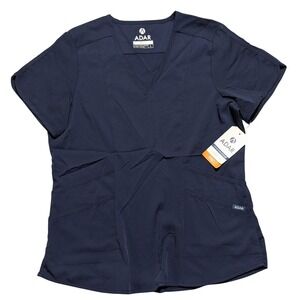 Adar Pro Women Navy Blue V-Neck 4-Pocket Tailored Fit Scrub Top P9100 Large NEW